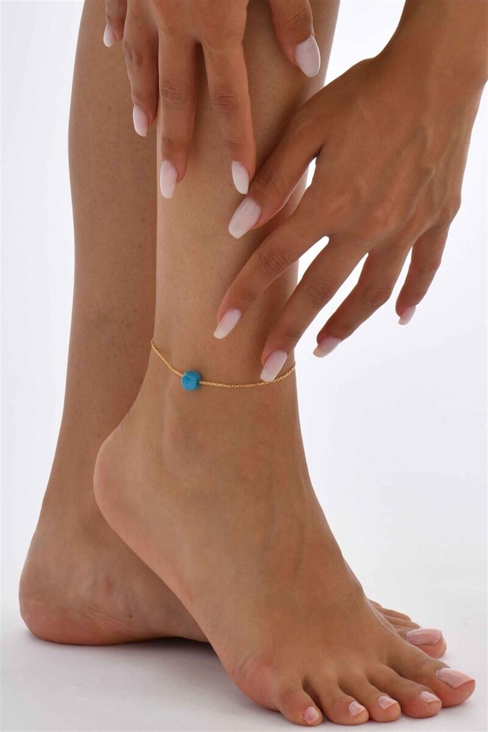 Mavi Boncuklu 925 Ayar Gümüş Halhal