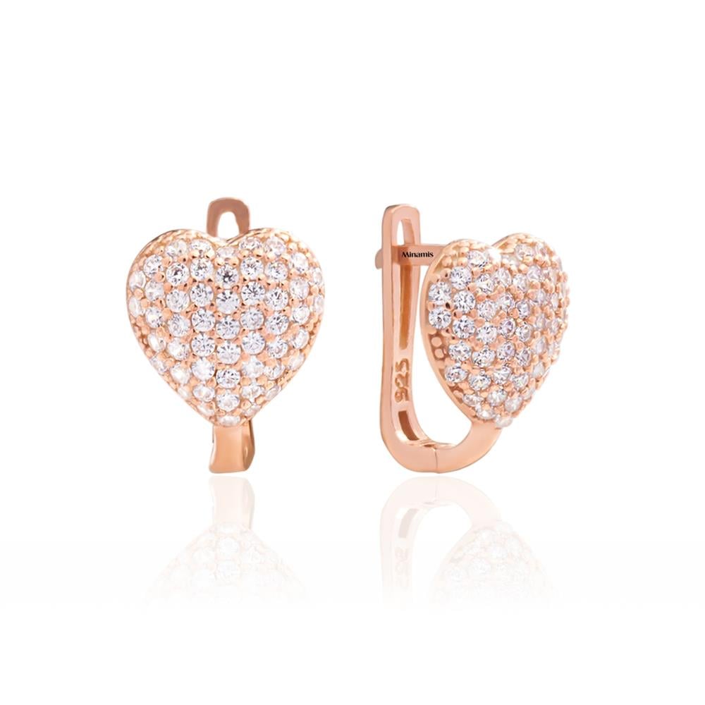Pave Bombeli Kalp Küpe Rose