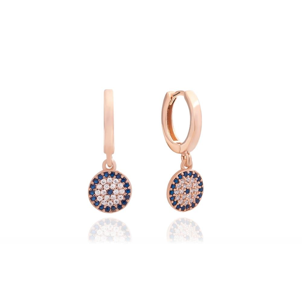 Pave Nazar Gözü Charm Gümüş Küpe Rose