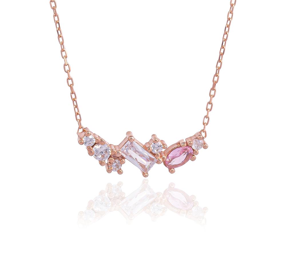 Pembe Taşlı Minimal Gümüş Kolye
