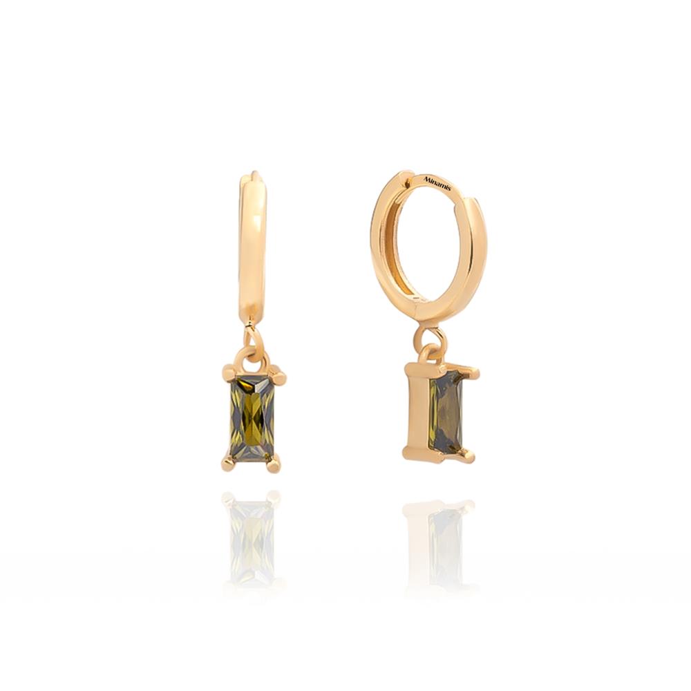 Peridot Taşı Renkli Ağustos Doğum Taşı Baget Küpe Gold