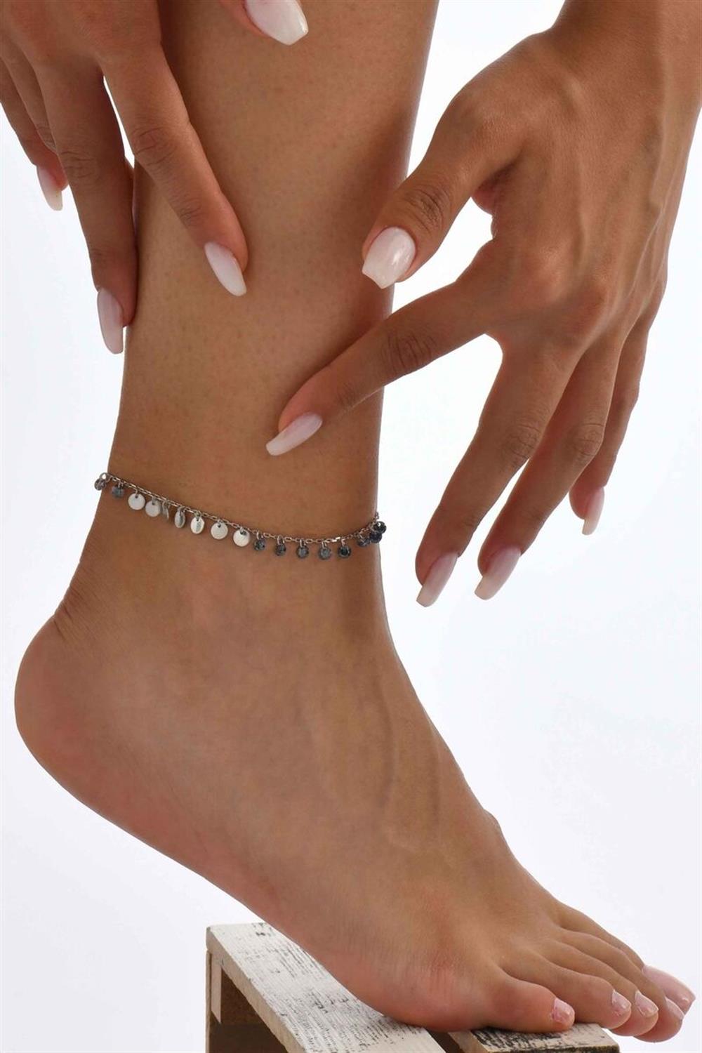 Plakalı Mistik Topaz Taşlı 925 Ayar Gümüş Halhal