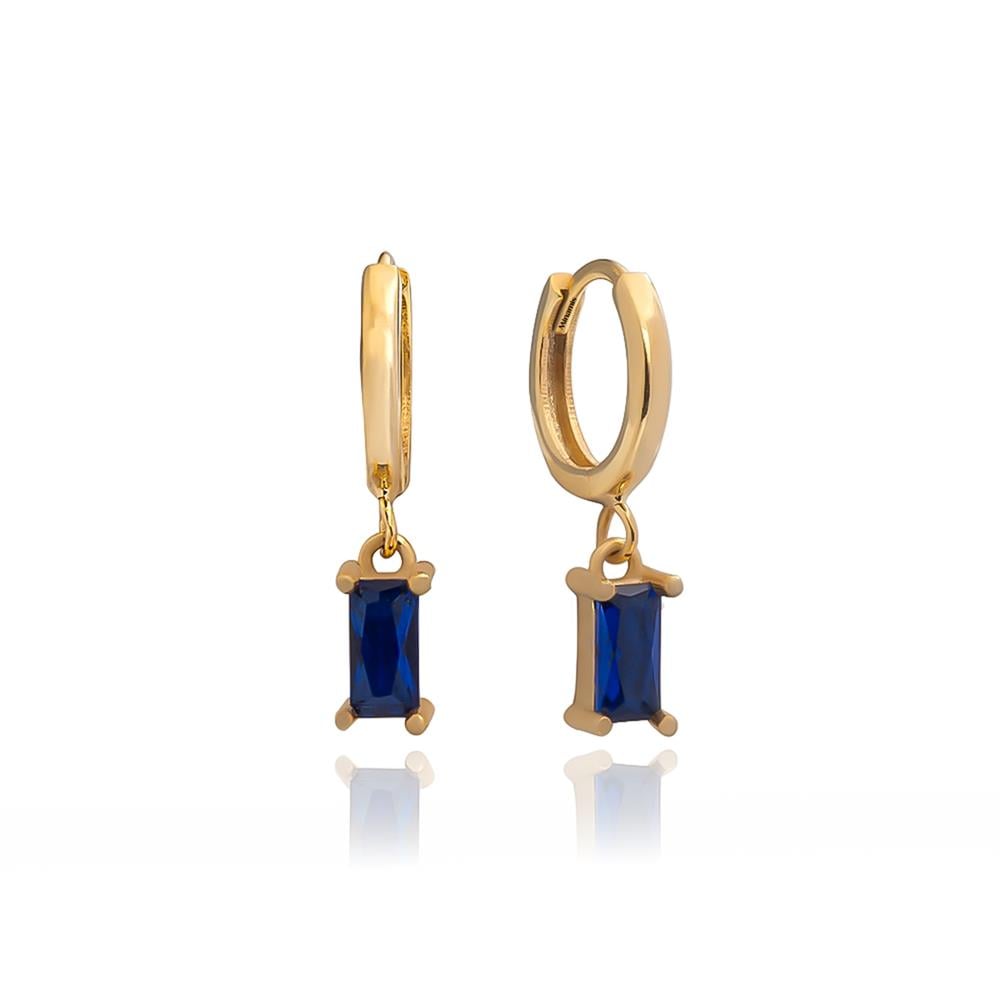 Safir Taşı Renkli Eylül Doğum Taşı Baget Küpe Gold