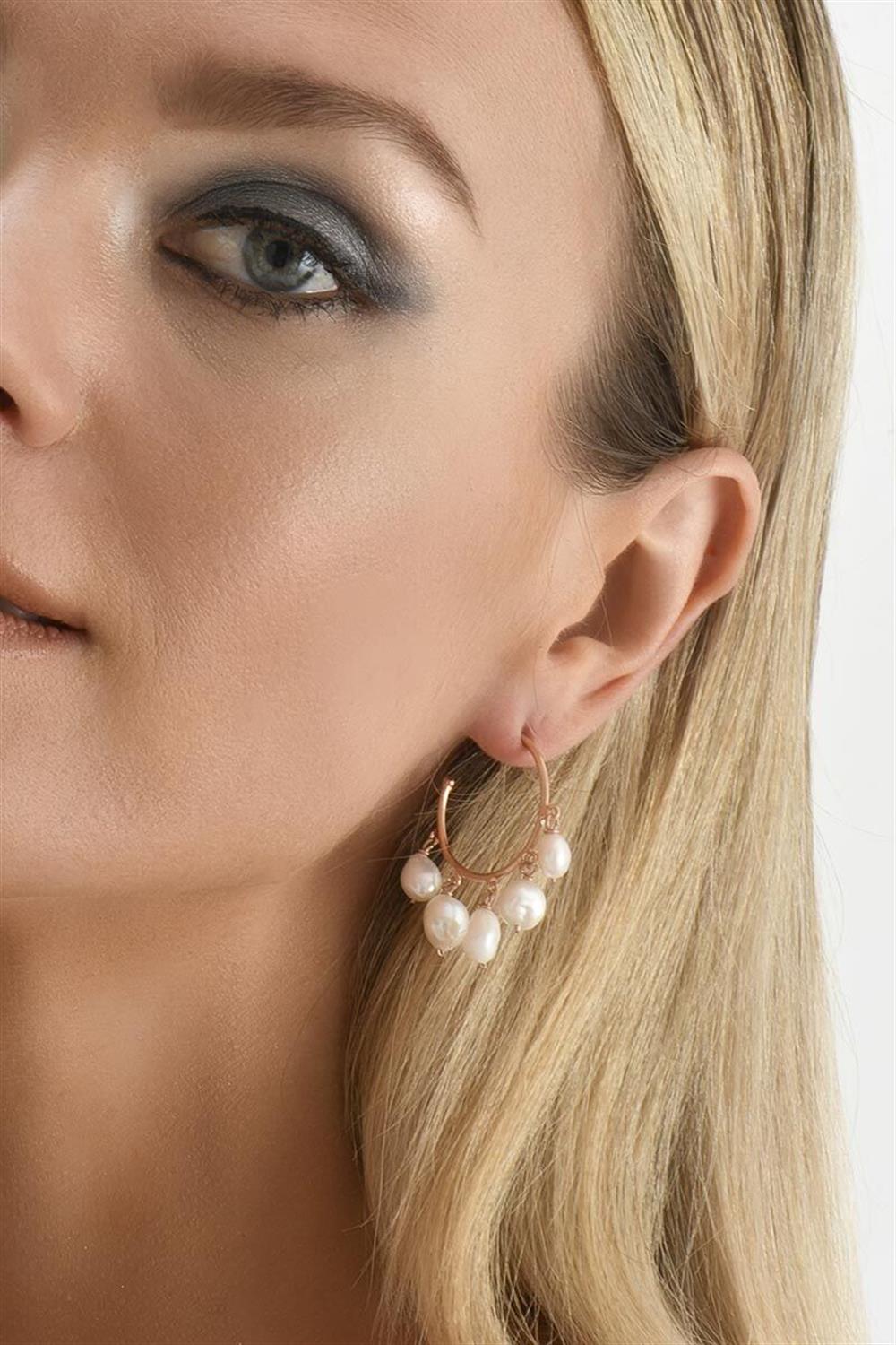 Sallantılı İncili Halka 925 Ayar Gümüş Küpe