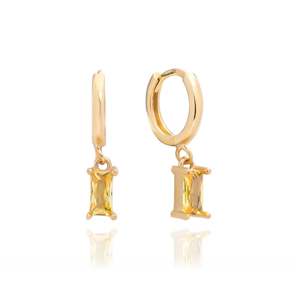 Sarı Safir Taşı Renkli Haziran Doğum Taşı Baget Küpe Gold