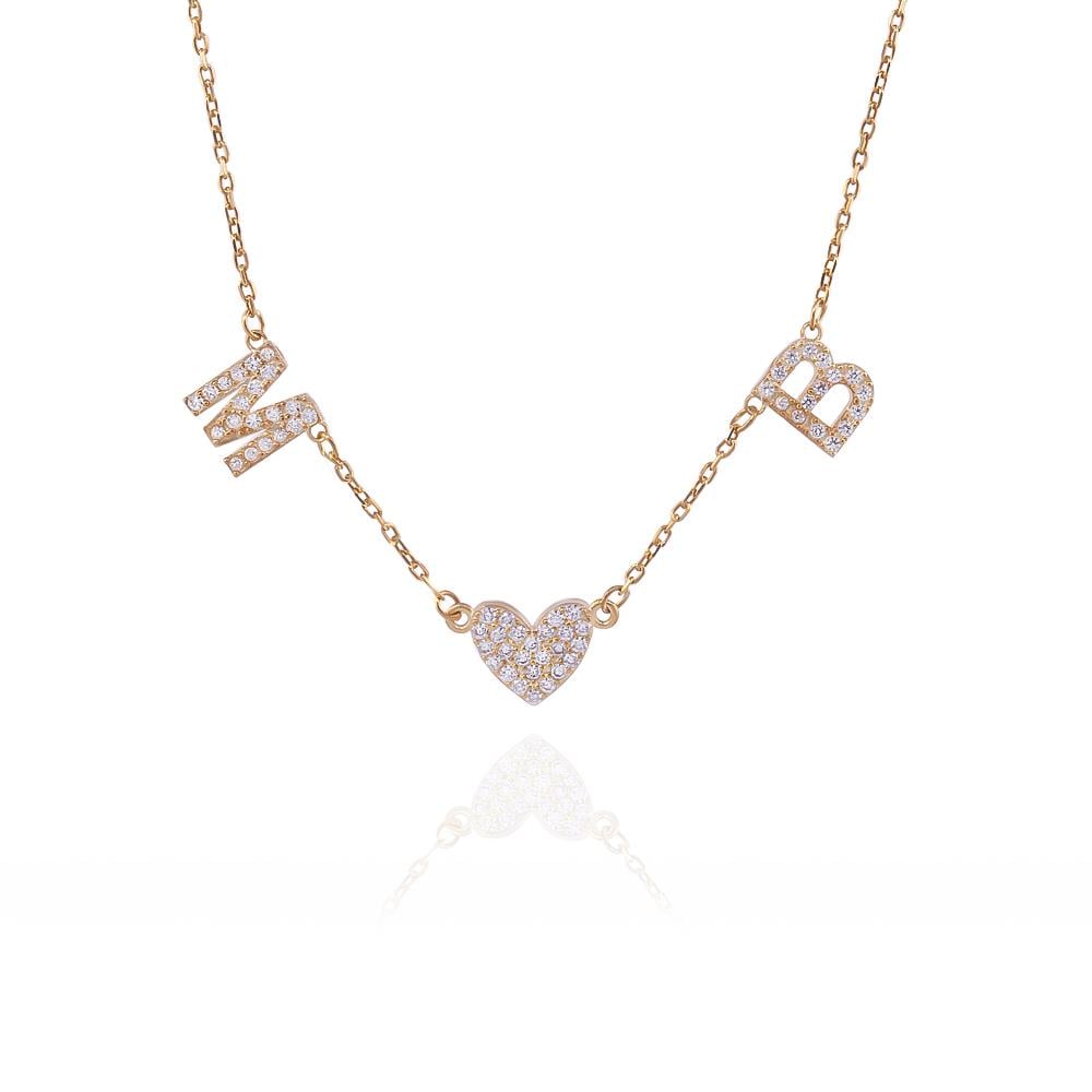 Taşlı Orta Harf 925 Ayar Gümüş Kolye