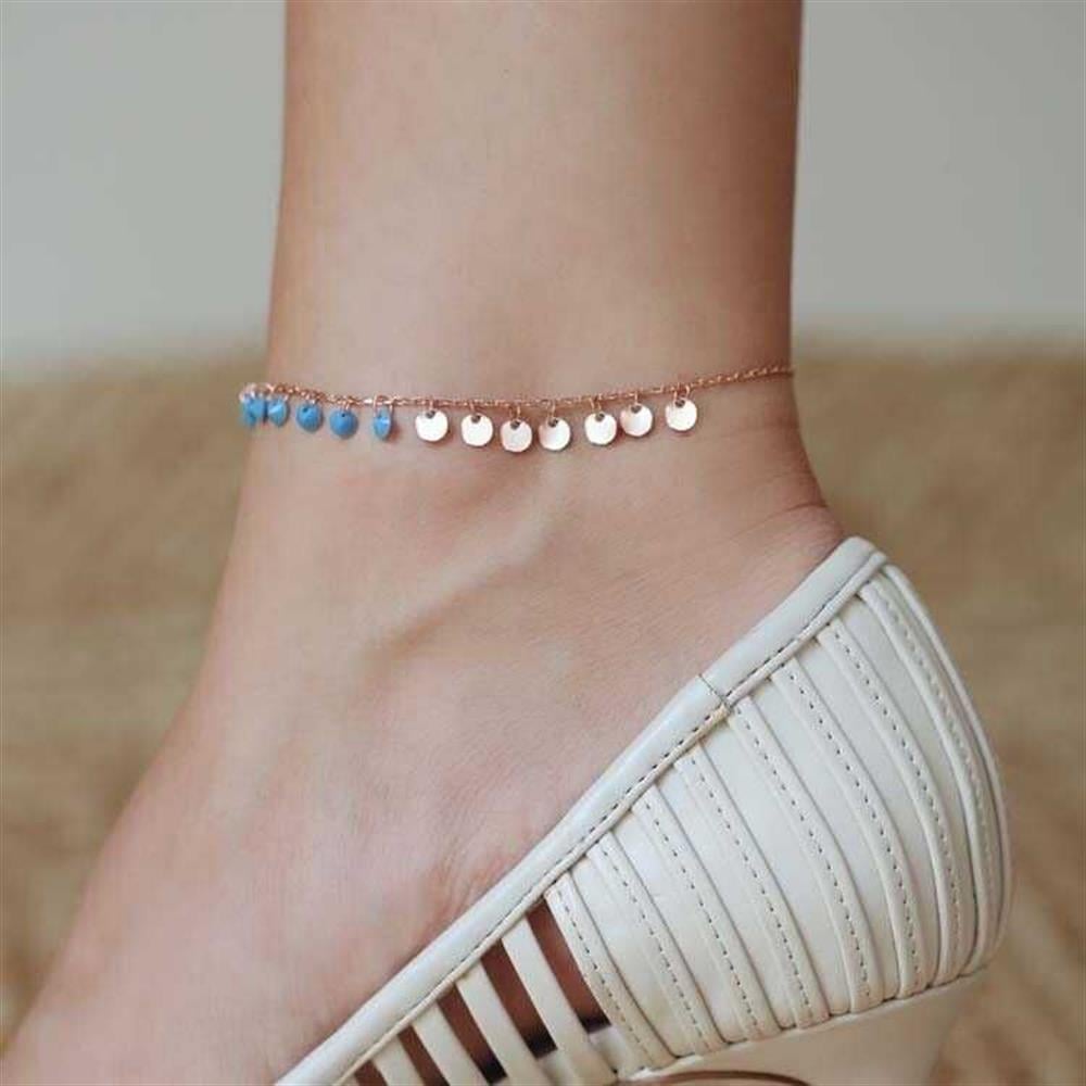 Turkuaz Taşlı Pullu 925 Ayar Gümüş Halhal