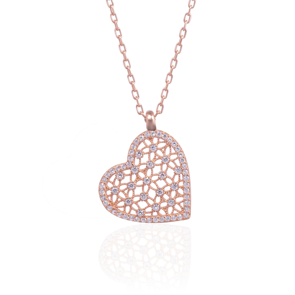 Beyaz Taşlı Kalp Kolye