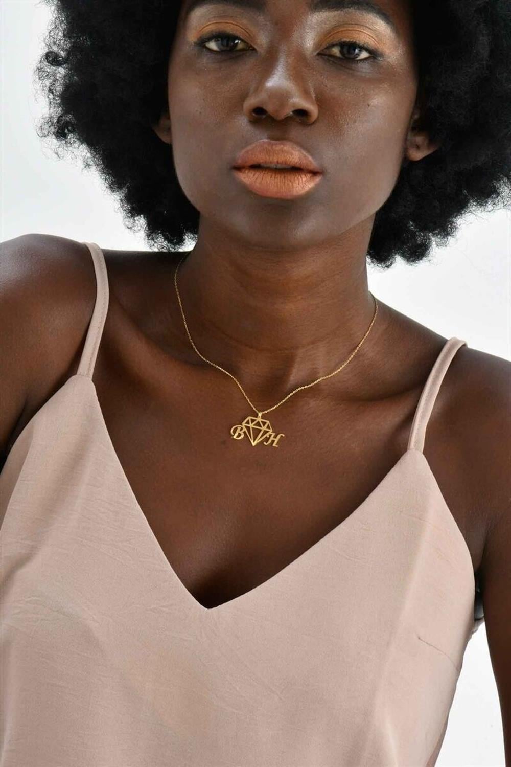 Harfli Elmas 925 Ayar Gümüş Kolye