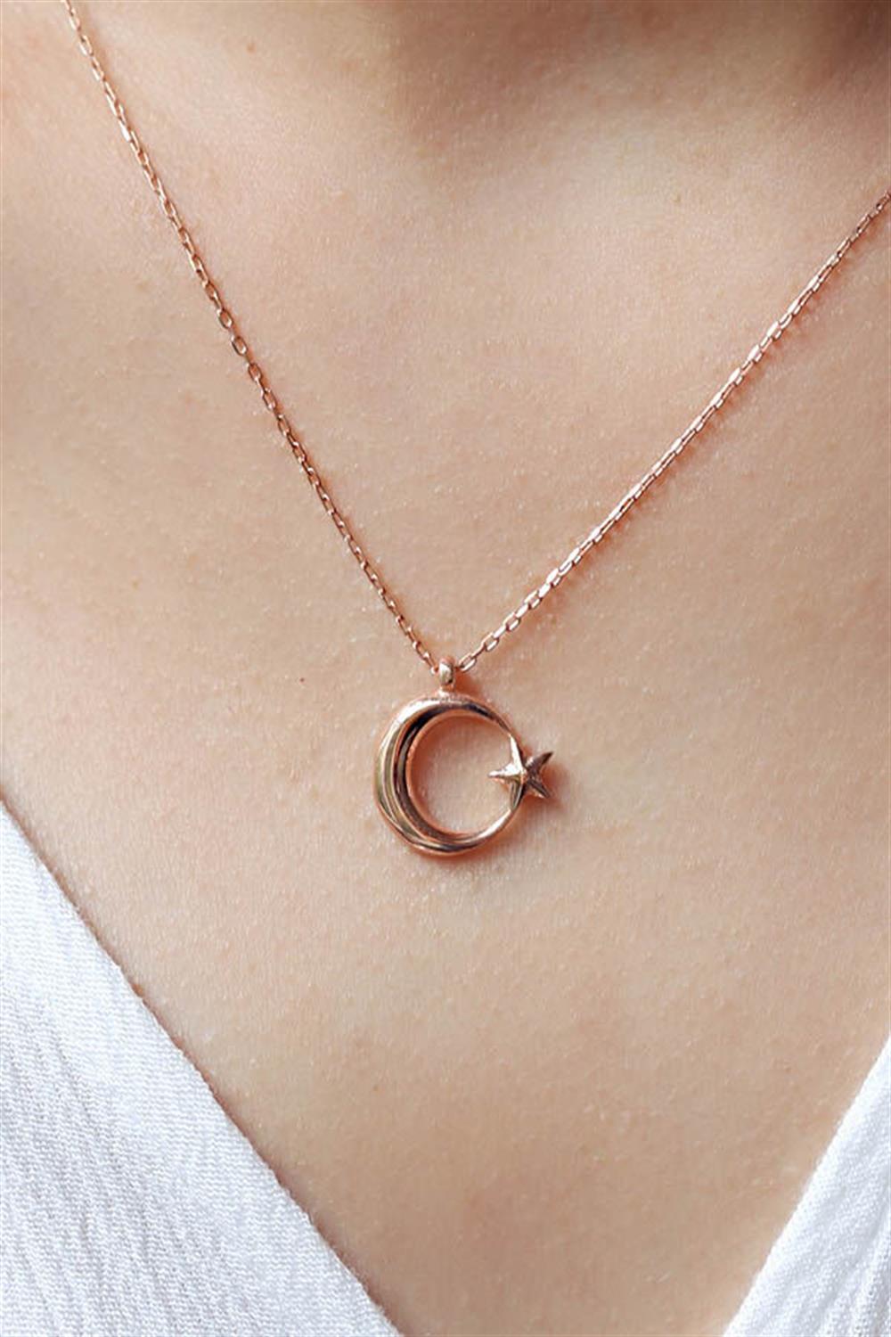 Minimal Ay Yıldız 925 Ayar Gümüş Kolye