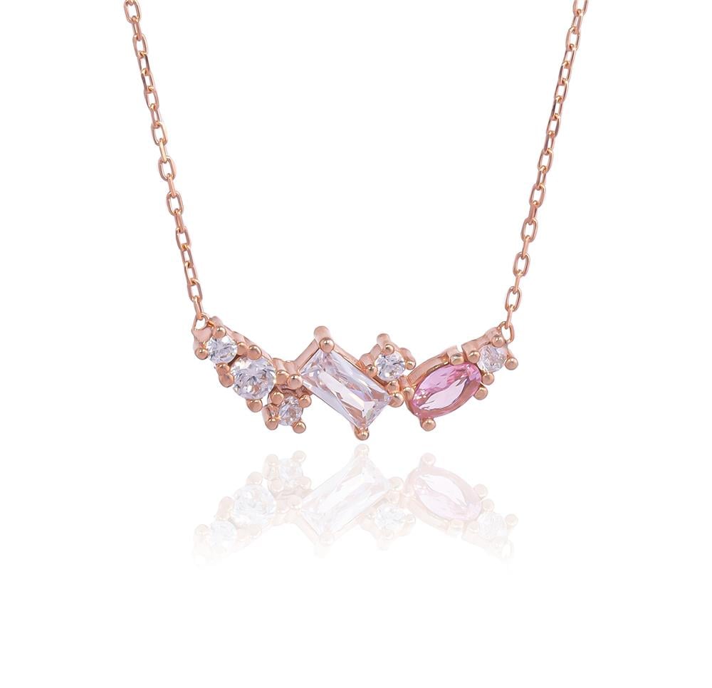 Pembe Taşlı Minimal Gümüş Kolye