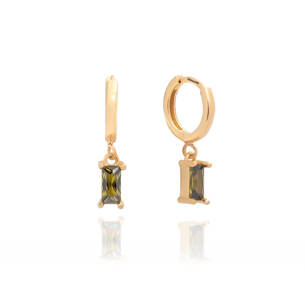 Peridot Taşı Renkli Ağustos Doğum Taşı Baget Küpe Gold