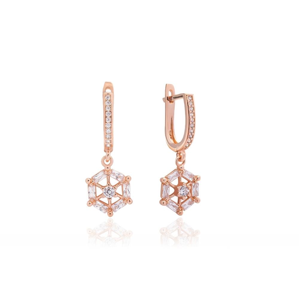 Taşlı Denizci Charm Sallantılı Gümüş Küpe Rose