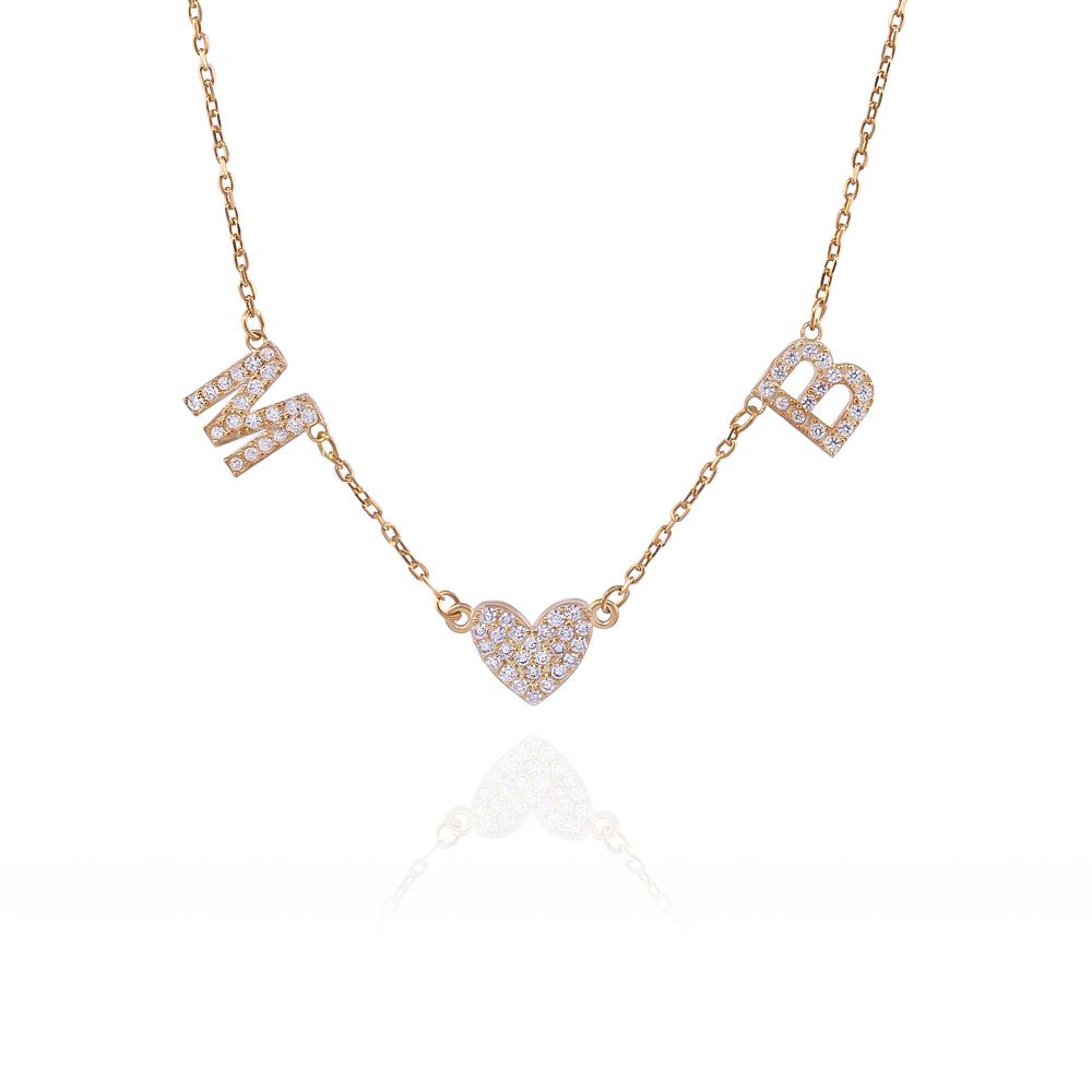 Taşlı Orta Harf 925 Ayar Gümüş Kolye