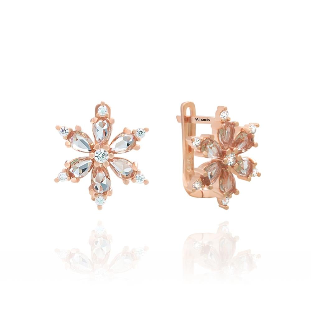 Yeşil Topaz Taşı Renkli Klipsli Gümüş Çiçek Küpe Rose