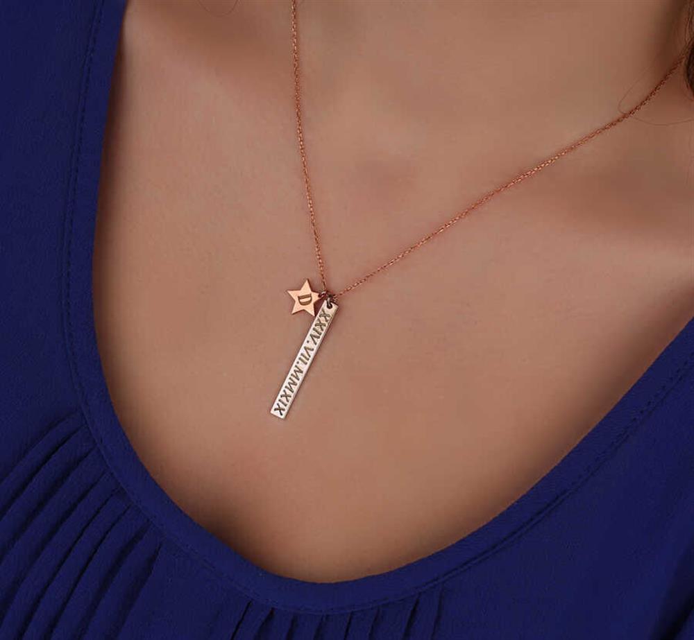 Yıldız Süslemeli 925 Ayar Gümüş Çubuk Kolye