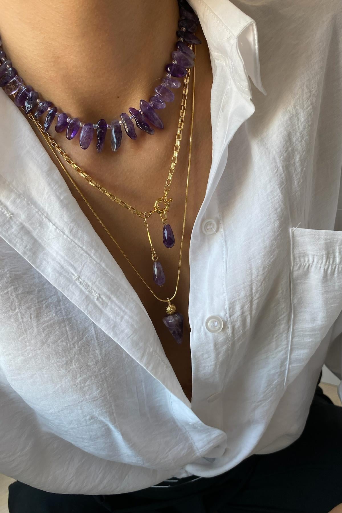 Ametist Taşı Kolye Seti (Tüm Set)