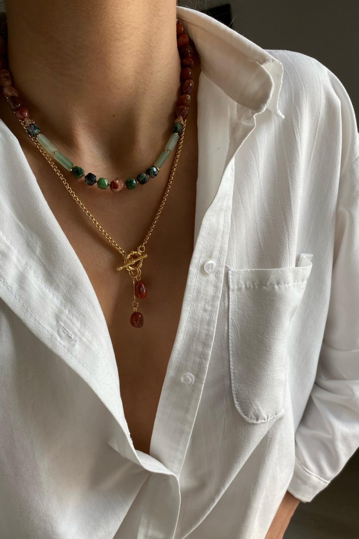 Aventurin &  Akik Kolye Seti (Tüm Set) 