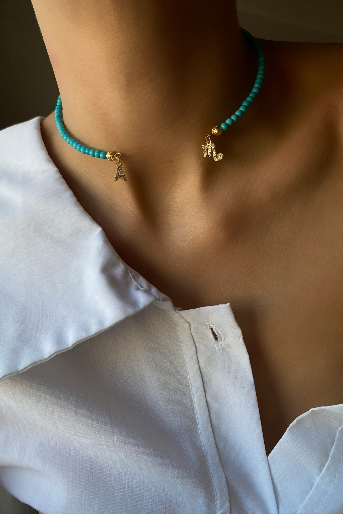 Firuze Taşı Choker Charm  Kolye