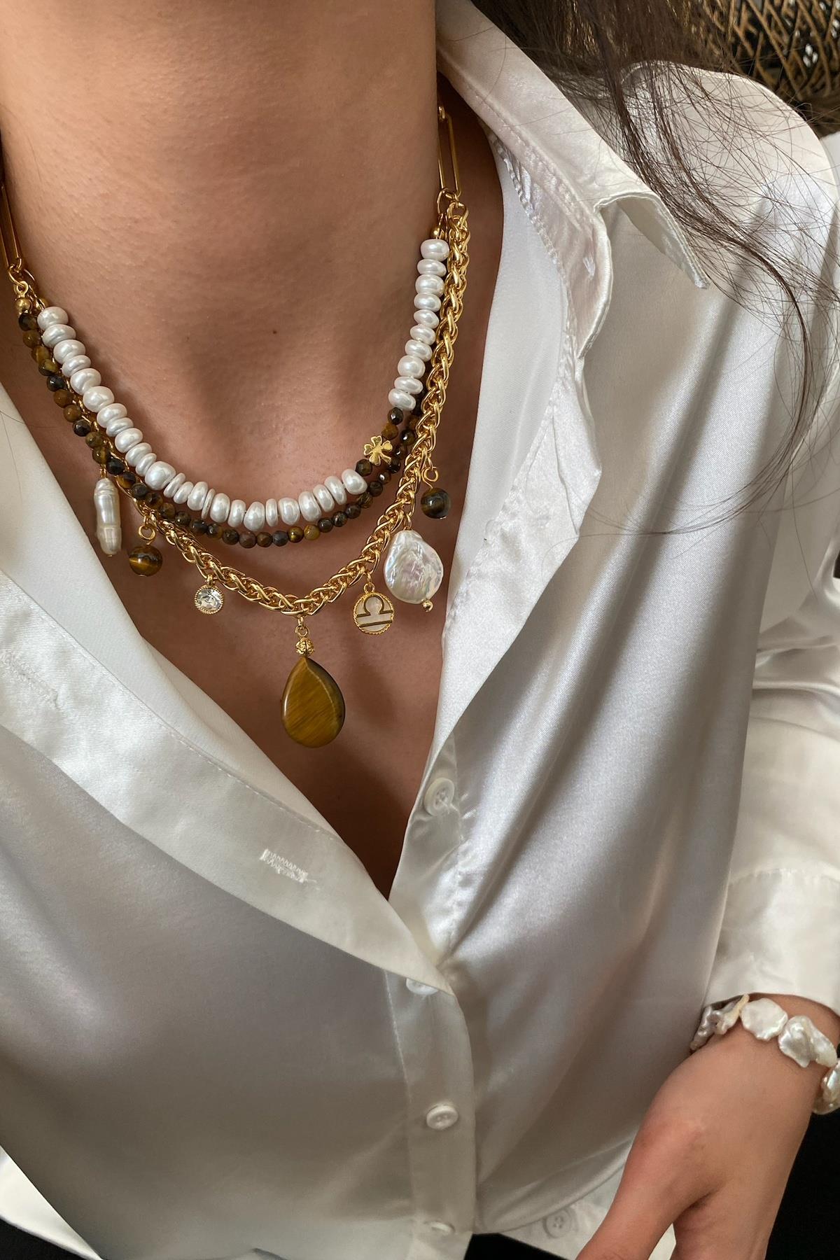 Kaplan Gözü & Gerçek İnci Özel Tasarım Kolye (Sınırlı Adet)