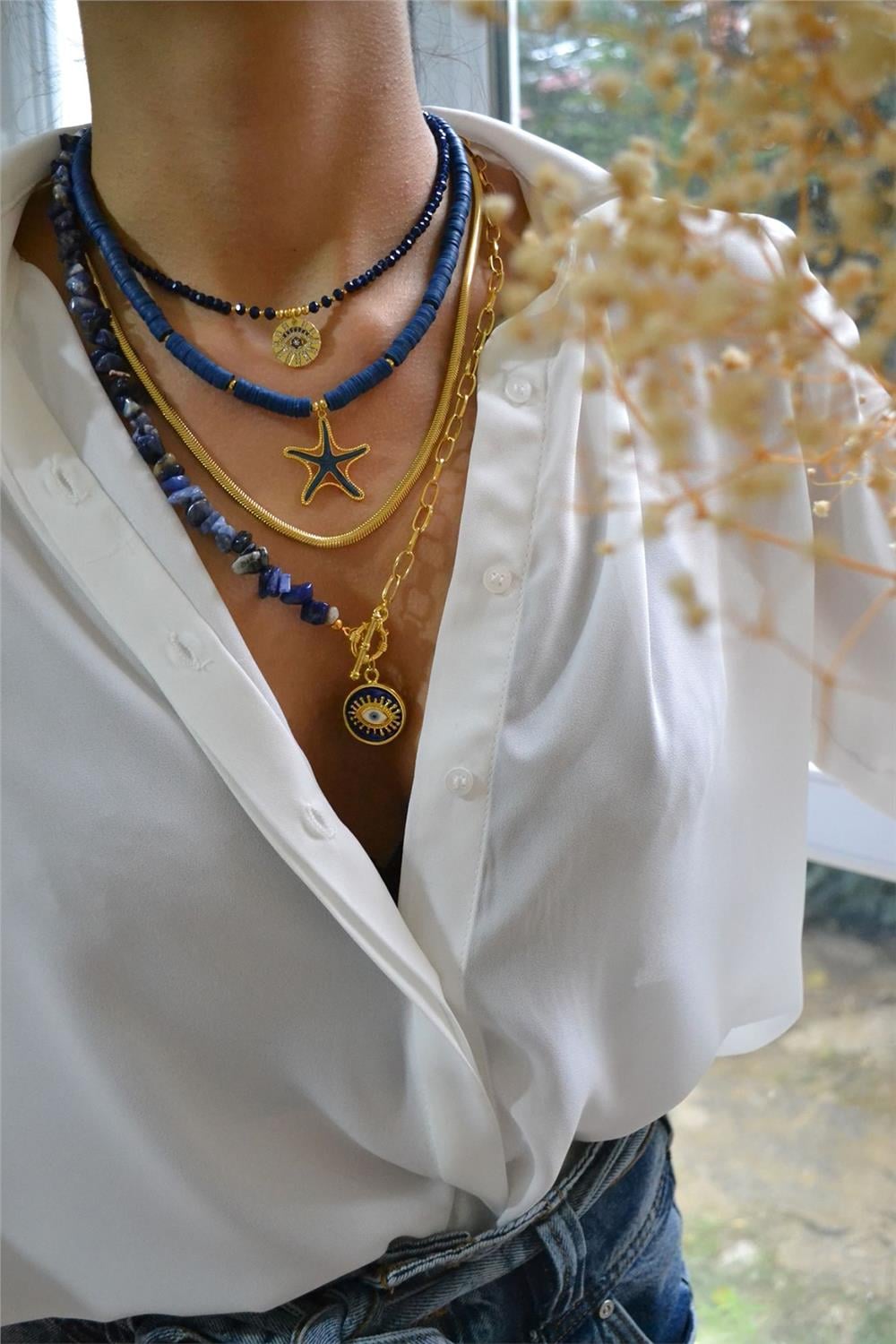 Lapis Taşı Tasarım Kolye Seti (Tüm Set)