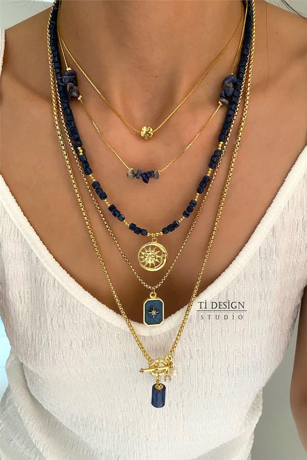 Lapis Taşı Tasarım Kolye Seti (Tüm Set)