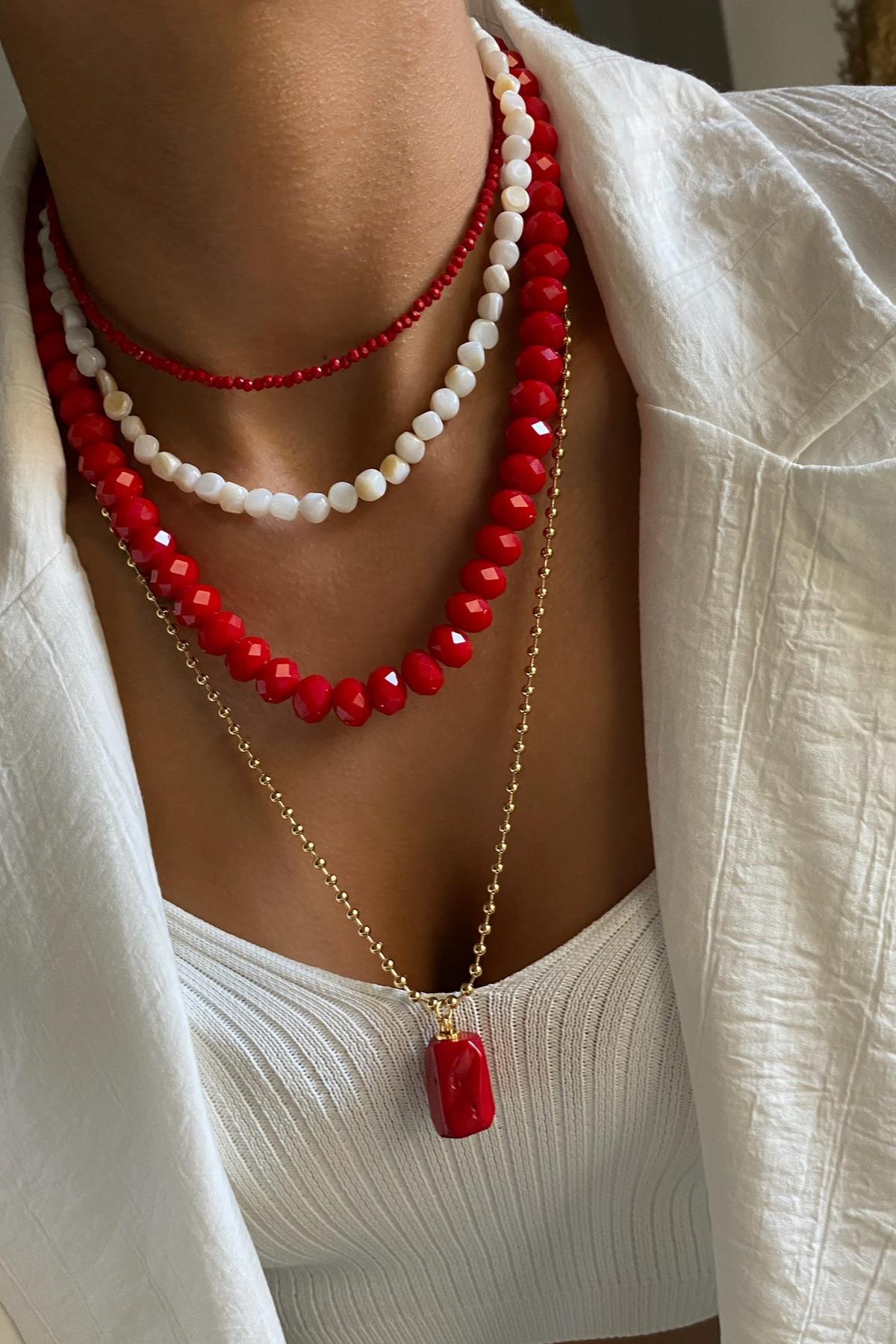 Mercan & Sedef Taşı Kolye Seti (Tüm Set)