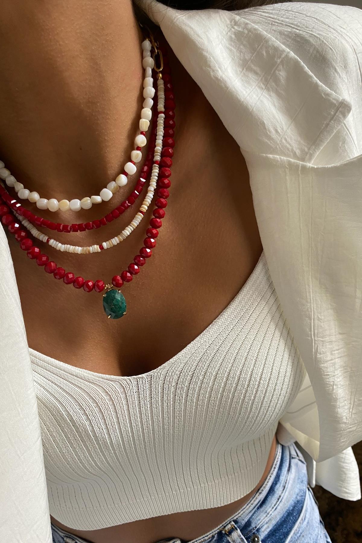 Sedef Taşı & Kristal Tasarım Kolye (Sınırlı Adet)