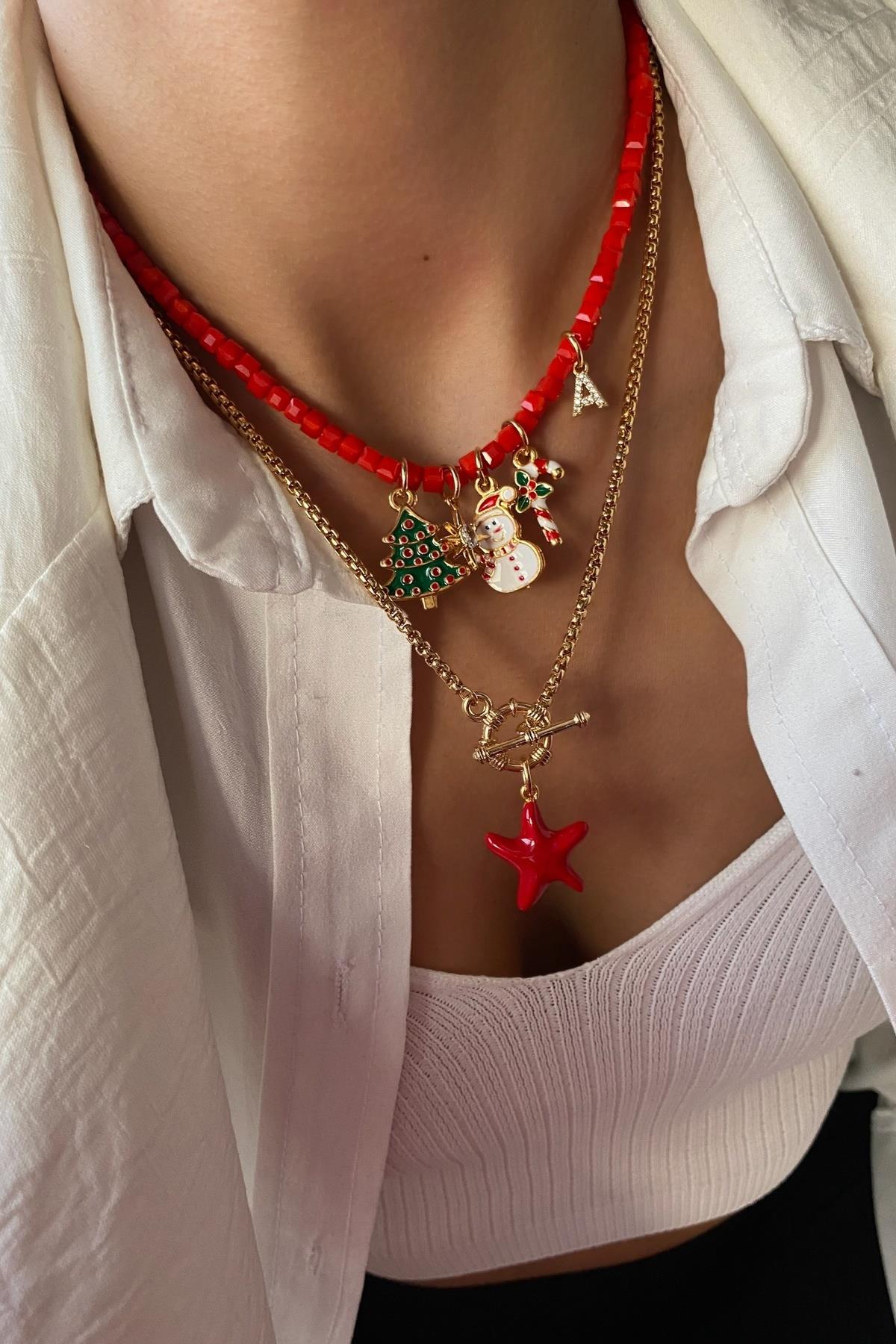 Yeni Yıl Temalı Kristal Kolye  Seti (Tüm Set)