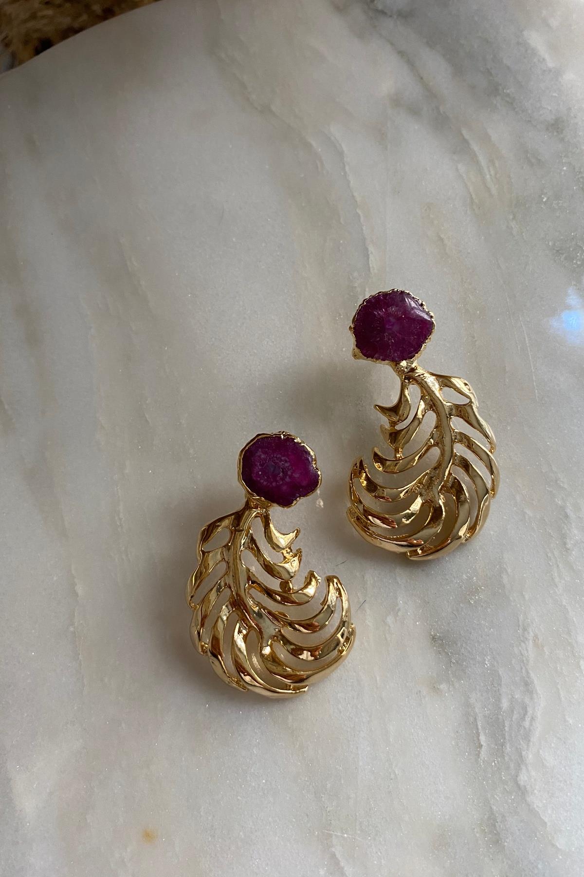 Agat Taşı Yaprak Küpe