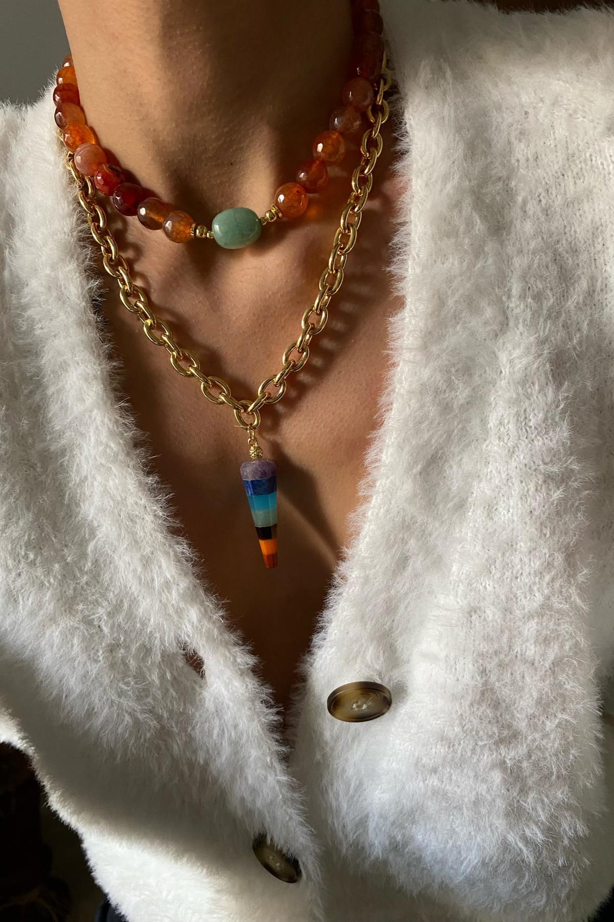 Akik Taşı Kolye Seti (Tüm Set)