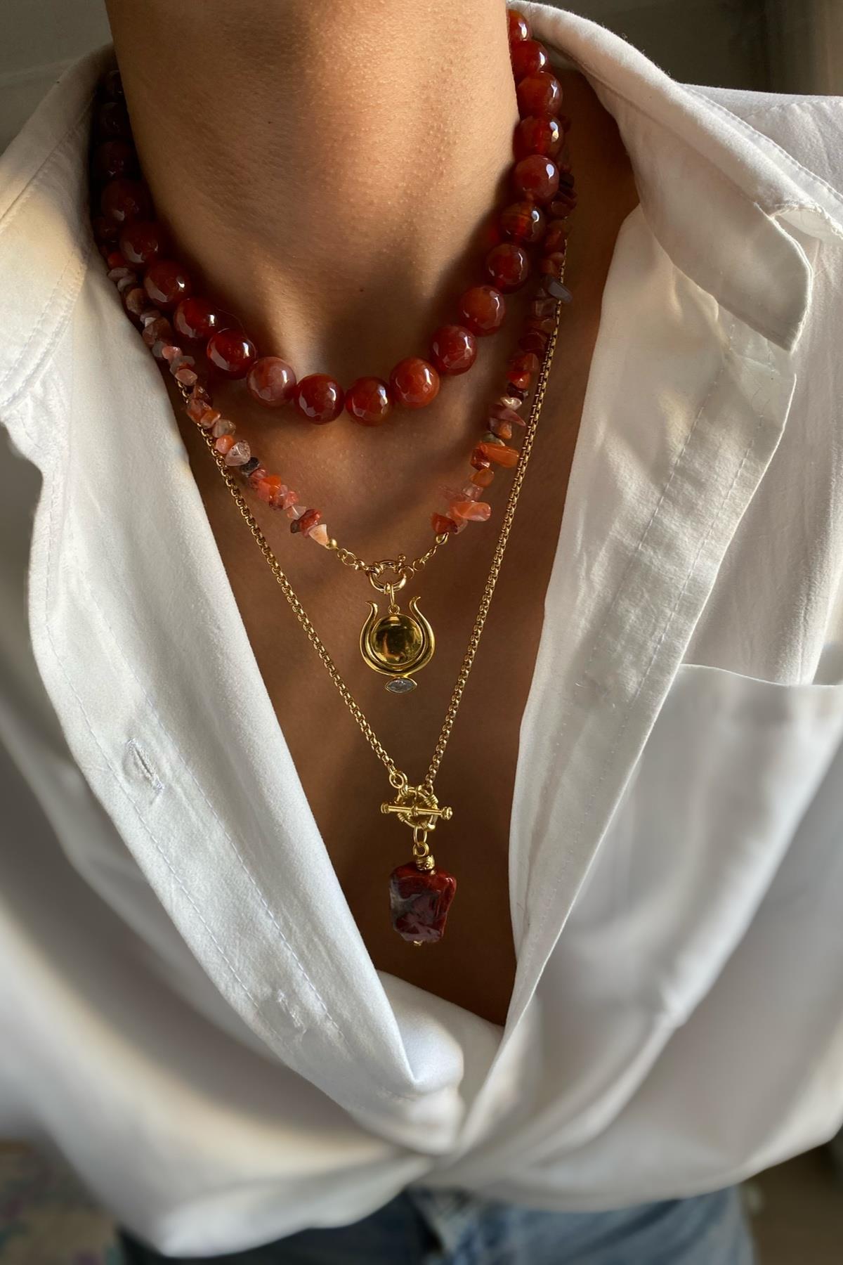 Akik  Taşı Kolye Seti (Tüm Set)