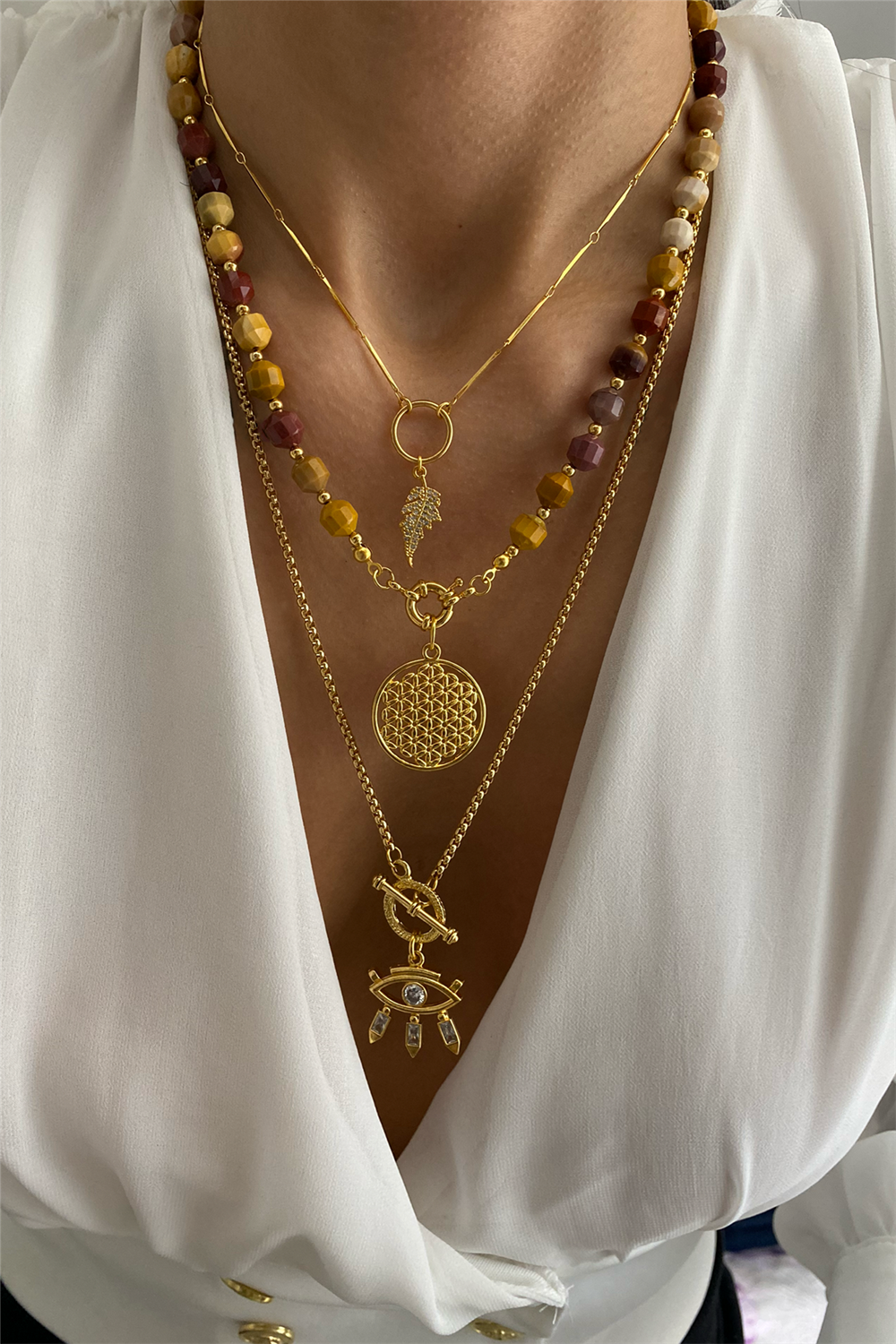 Akik Taşı Tasarım Kolye Seti (Tüm Set)