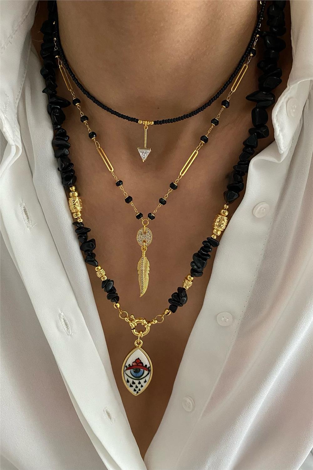 Akik Taşı Tasarım Kolye Seti (Tüm Set)