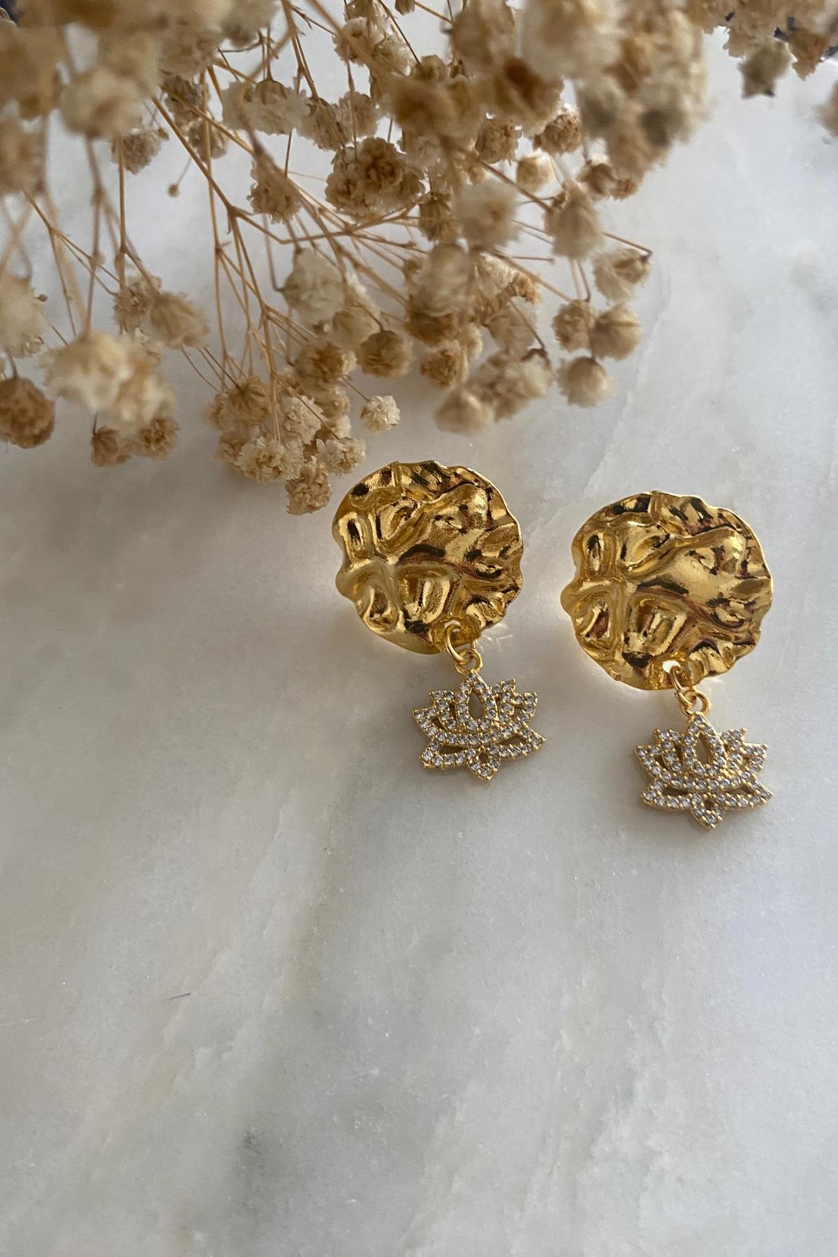 Altın Kaplama Lotus Küpe