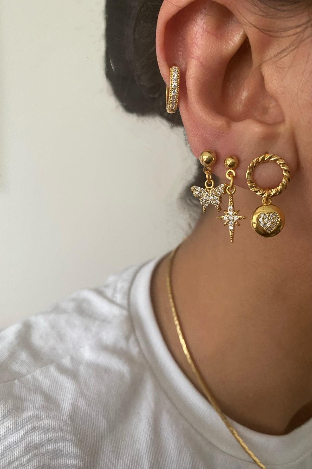 Altın Kaplama Tasarım Küpe Seti (Tüm Set)