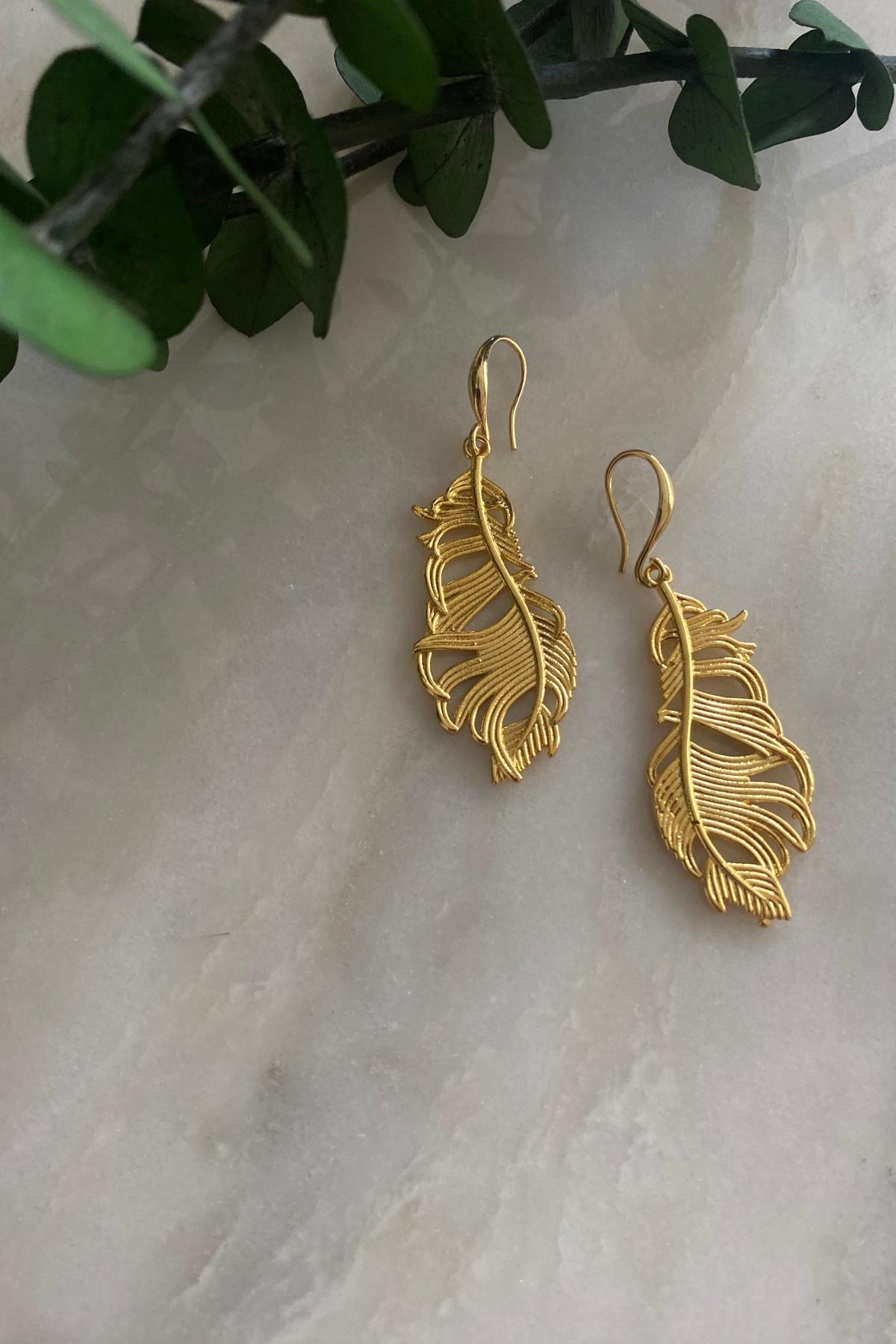 Altın Kaplama Yaprak Küpe