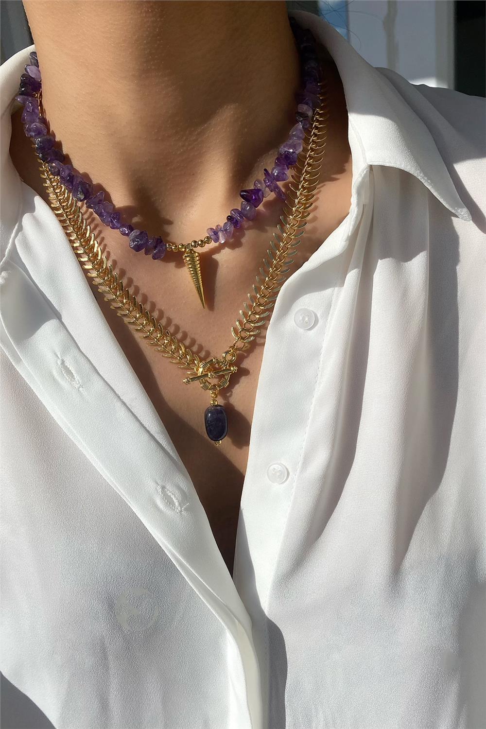 Amatis Taşı Tasarım Kolye Seti (Tüm Set)