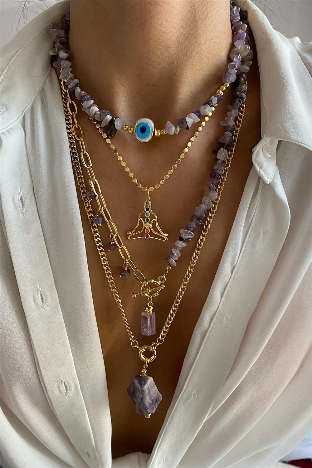 Amatist Taşı Kolye Seti (Tüm Set)