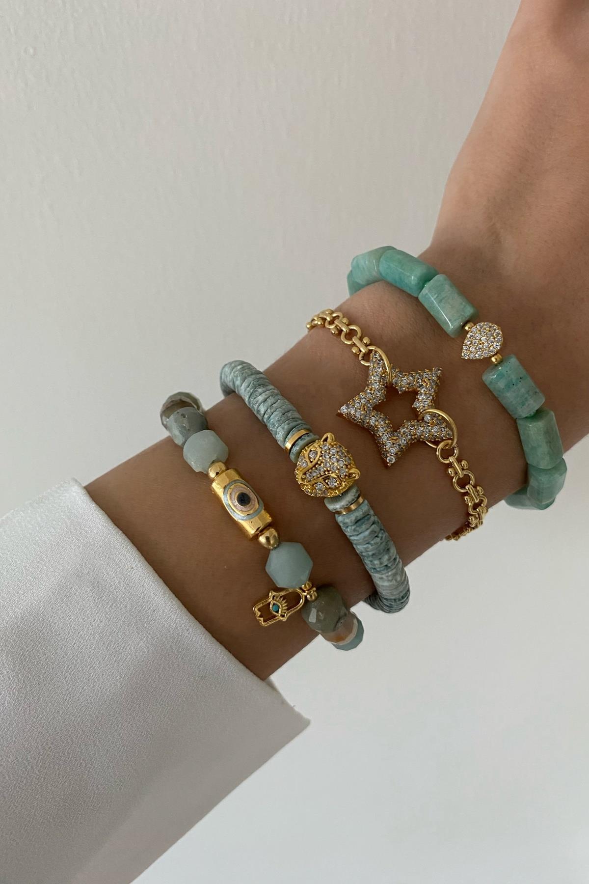 Amazonit & Sedef Taşı Bileklik Seti (Tüm Set)