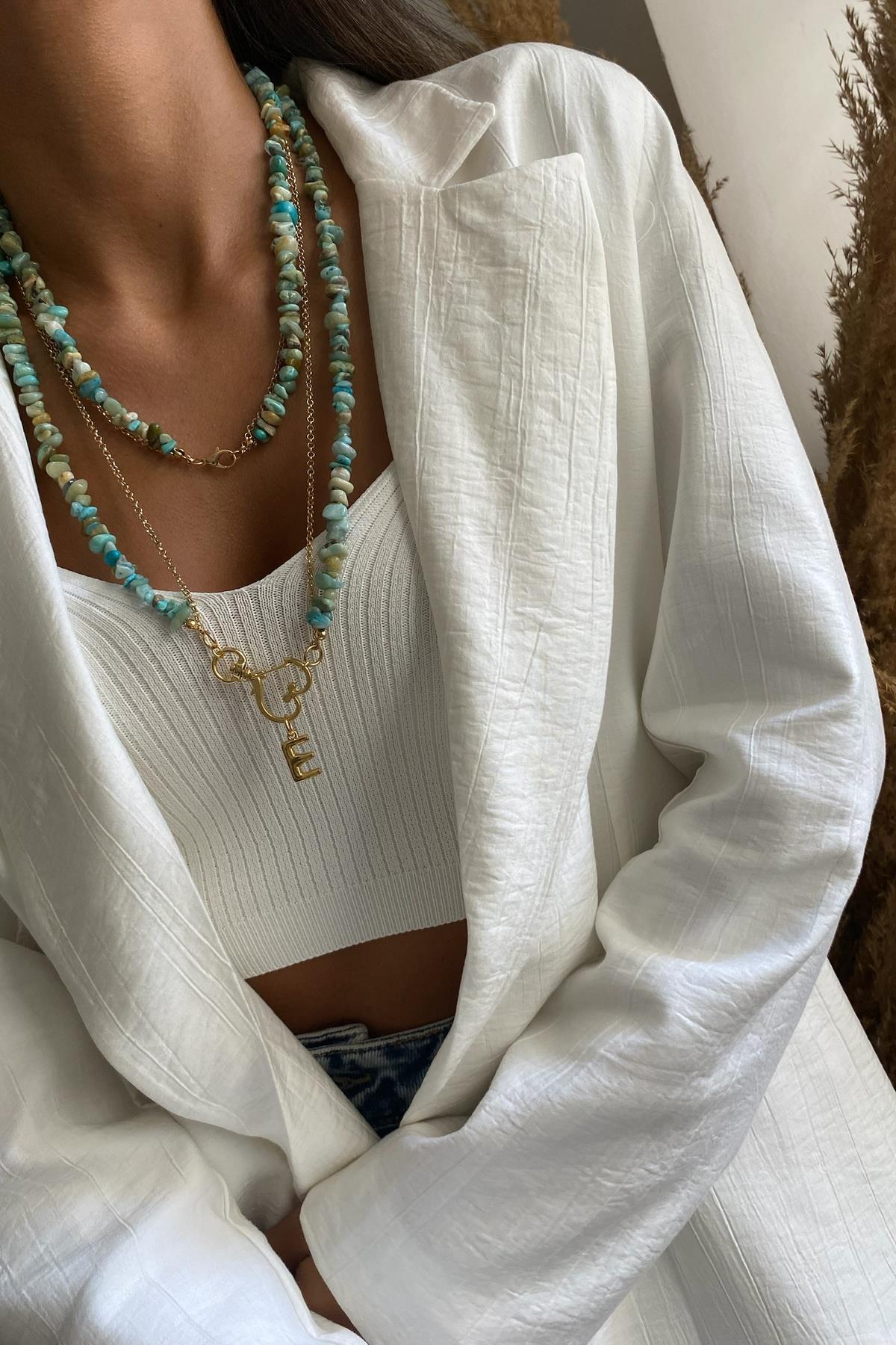 Amazonit Taşı Multi Fonksiyonel Tasarım Kolye 