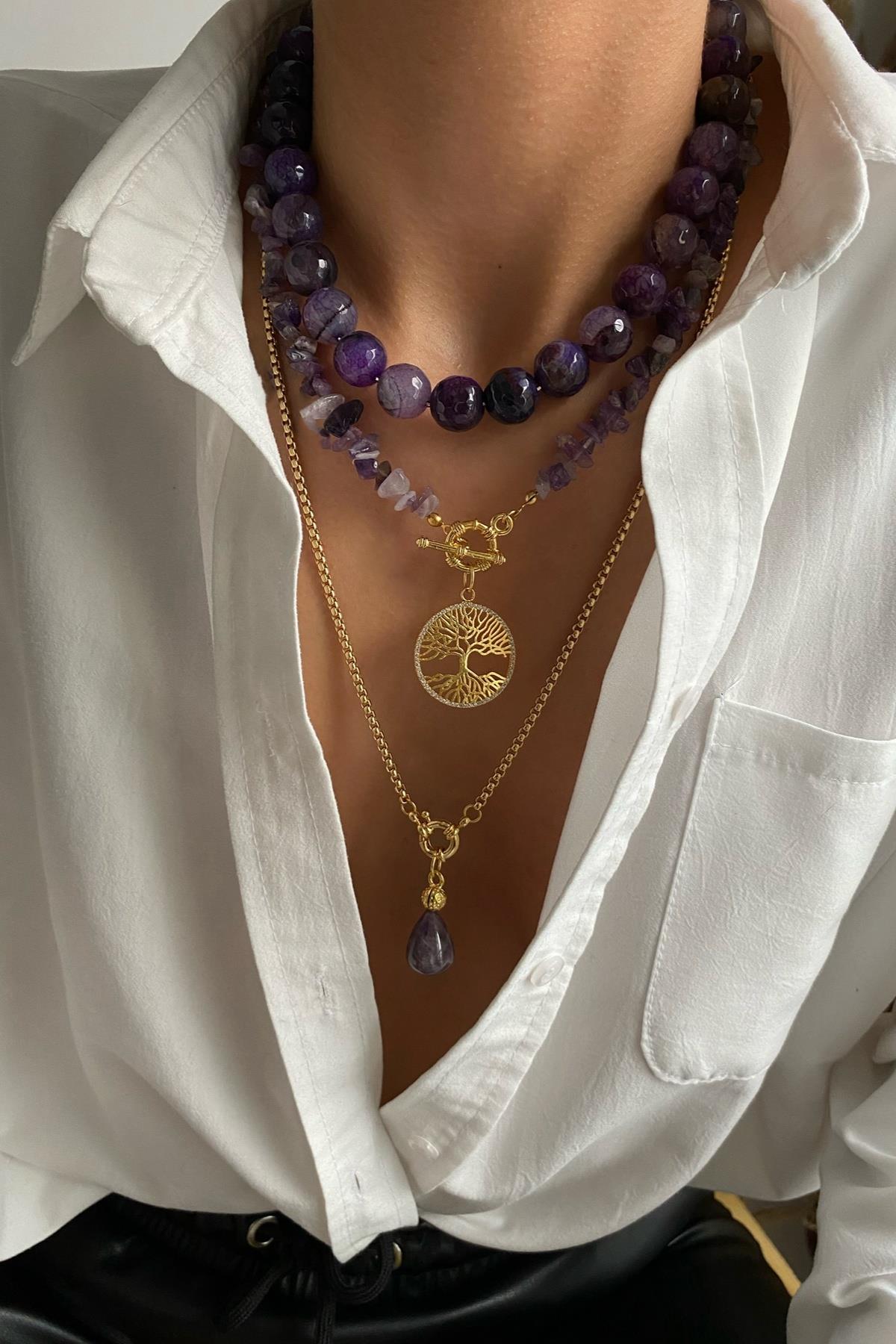 Ametist & Akik Taşı Kolye Seti (Tüm Set) 