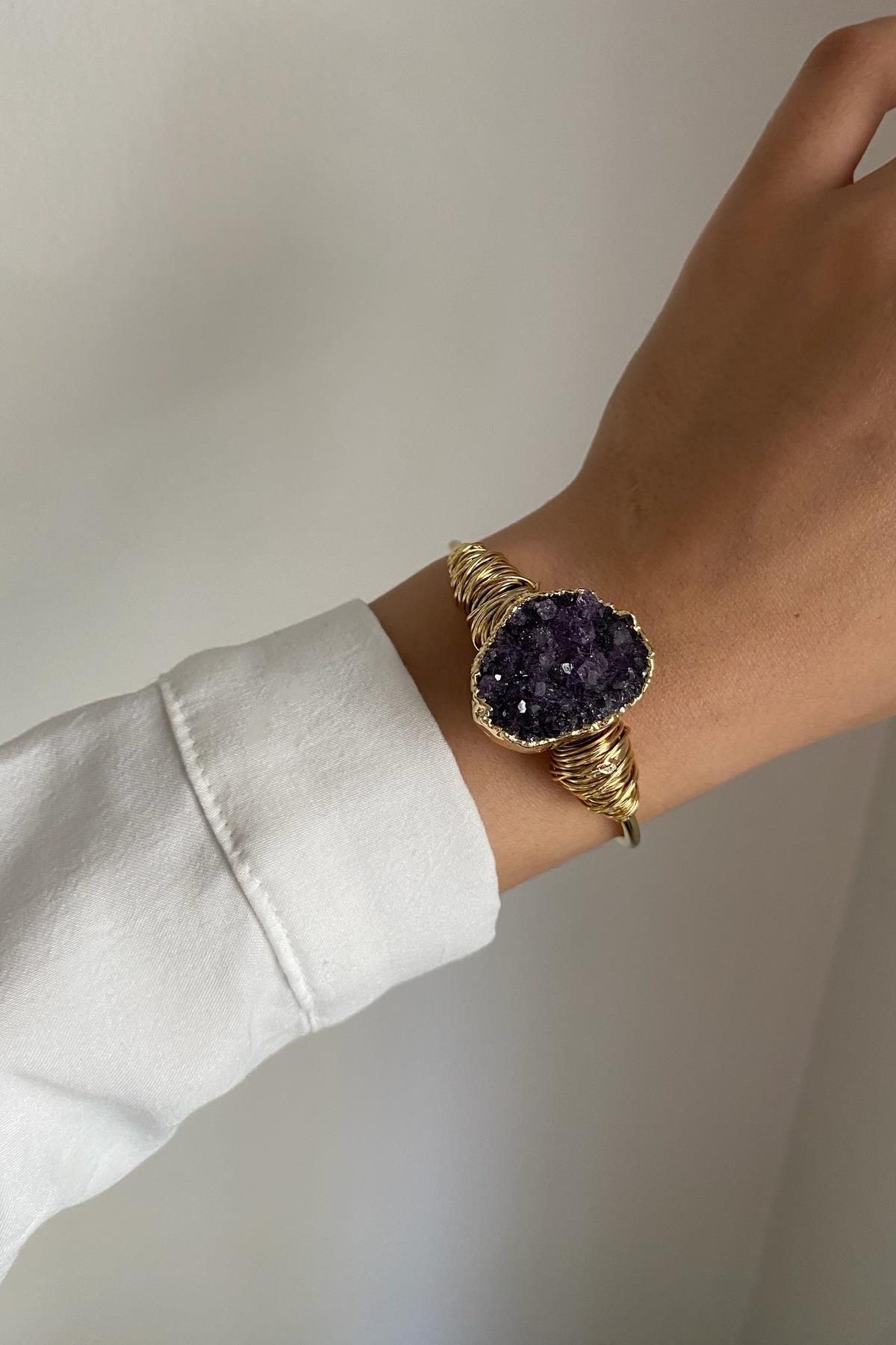 Ametist Dürüze Kelepçe Bileklik (Sınırlı Adet)