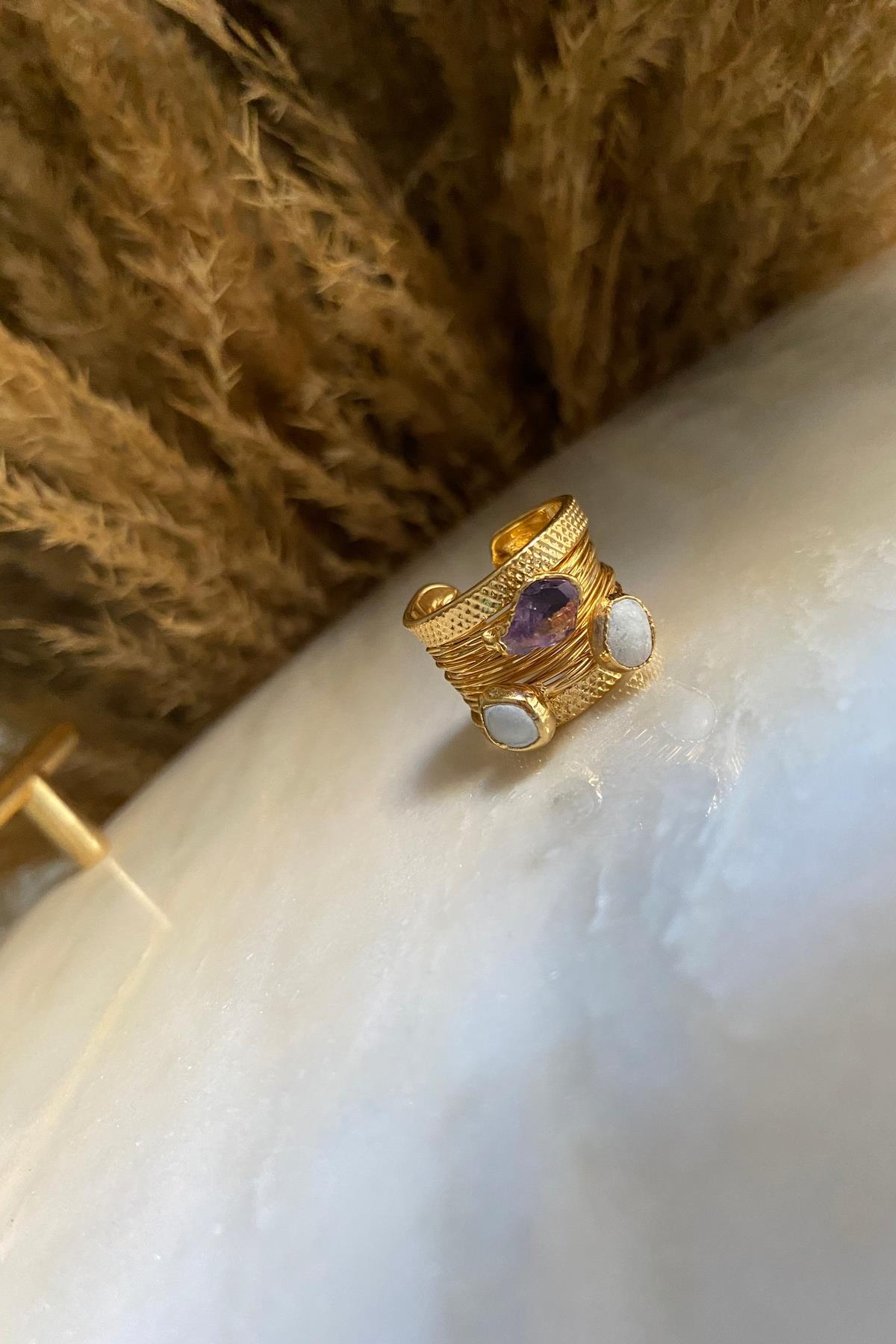 Ametist & İnci Tasarım Yüzük 