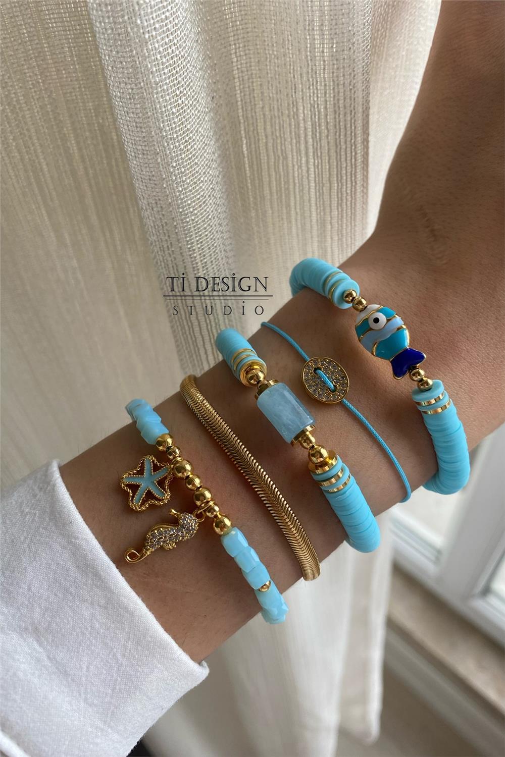 Aqua Marin Taşı Tasarım Bileklik Seti (Tüm Set)