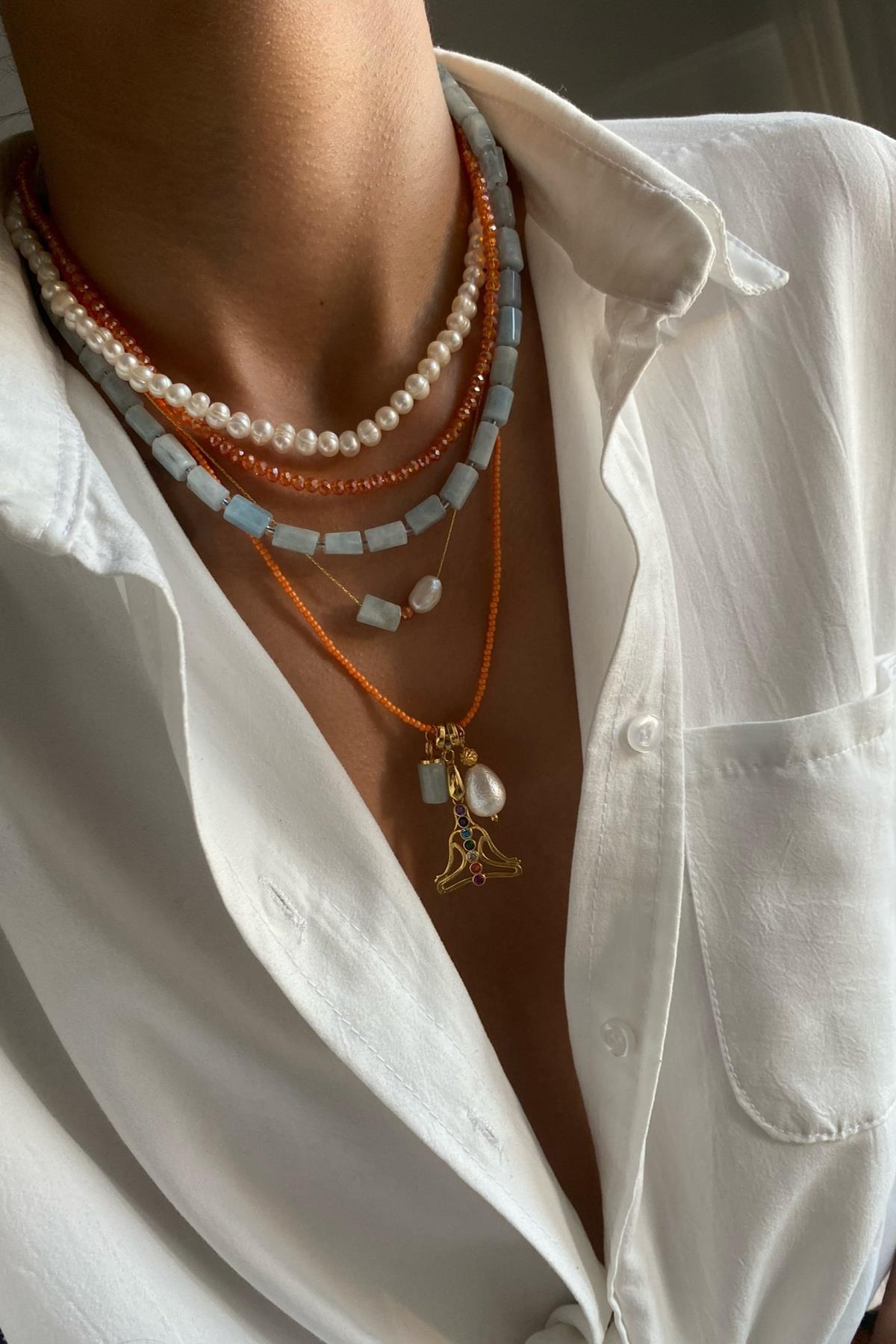 Aqua Marine & İnci Kolye 