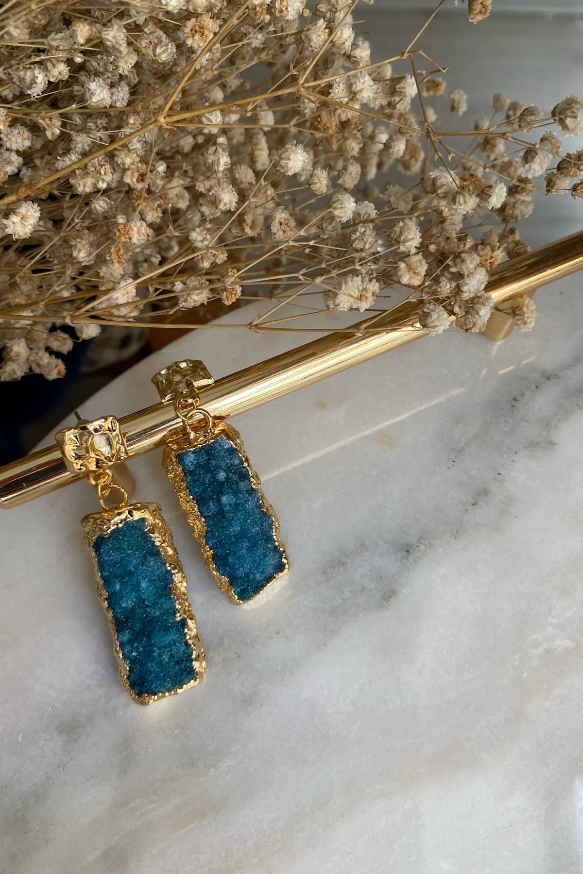 Aqua Marine Taşı Drüze Küpe (Sınırlı Adet)