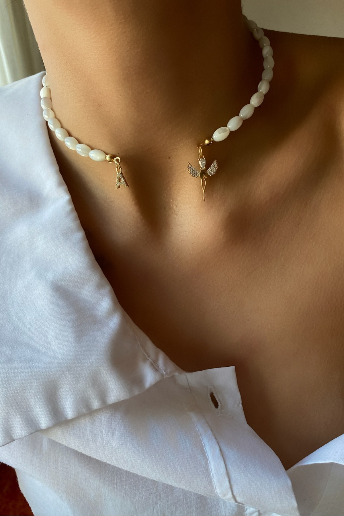 Arpa Kesim Sedef Taşı Choker Charm  Kolye