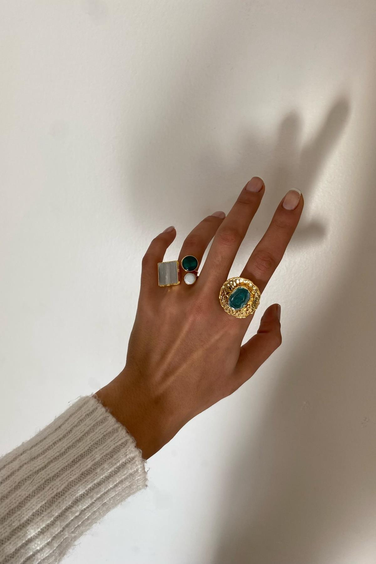 Aventurin Drüze Tasarım Yüzük Seti 