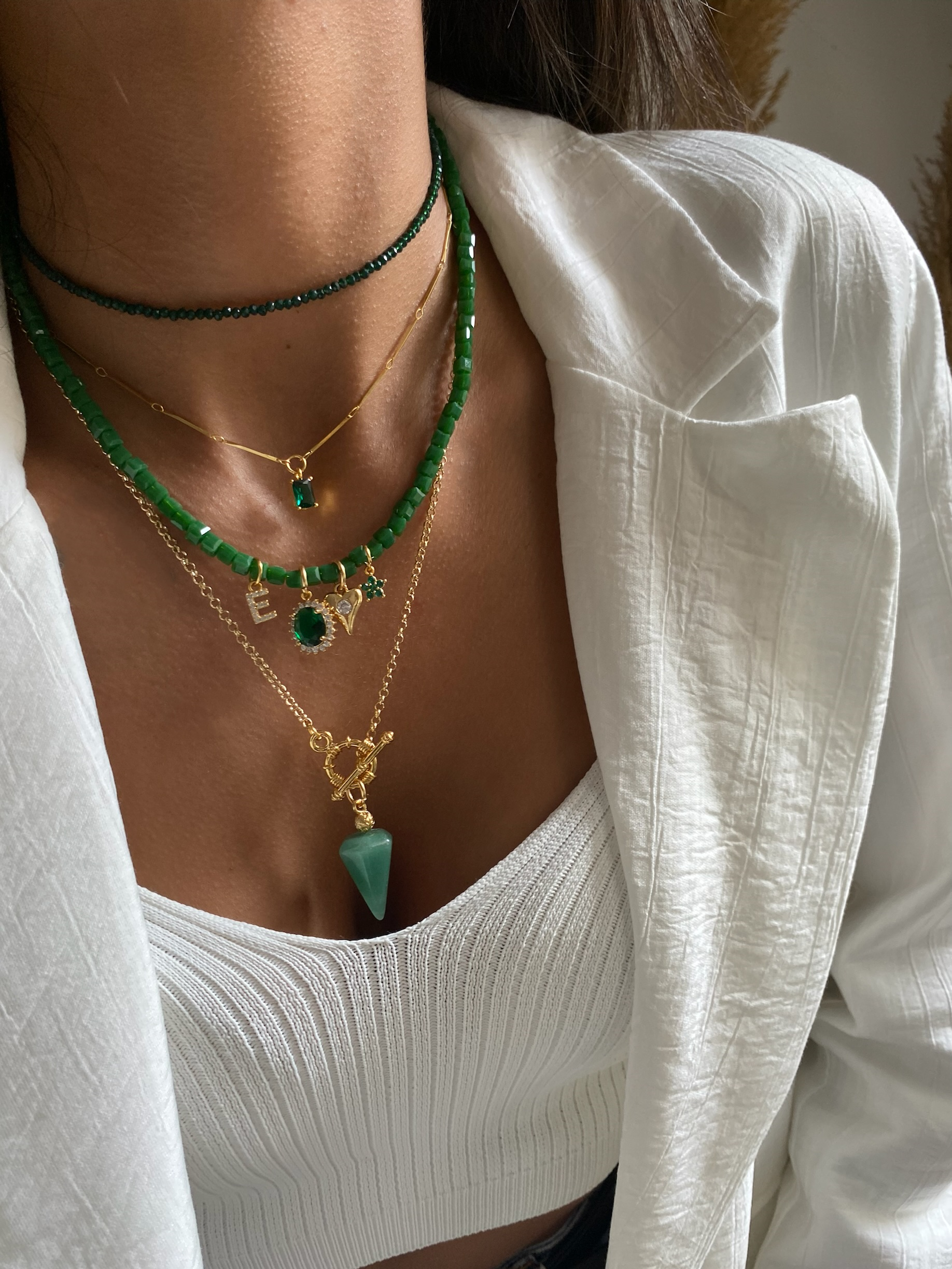 Aventurin & Kristal Tasarım Kolye Seti (Tüm Set)